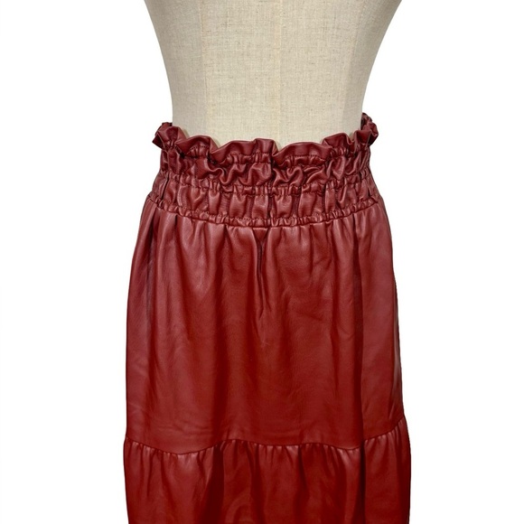 Anthropologie The Somerset Tiered Maxi Skirt: Faux Leather Edition Wine Bordeaux - Picture 5 of 11